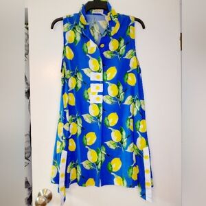 Terra Oversized Sleeveless Lemon Print Tunic Top - Blue